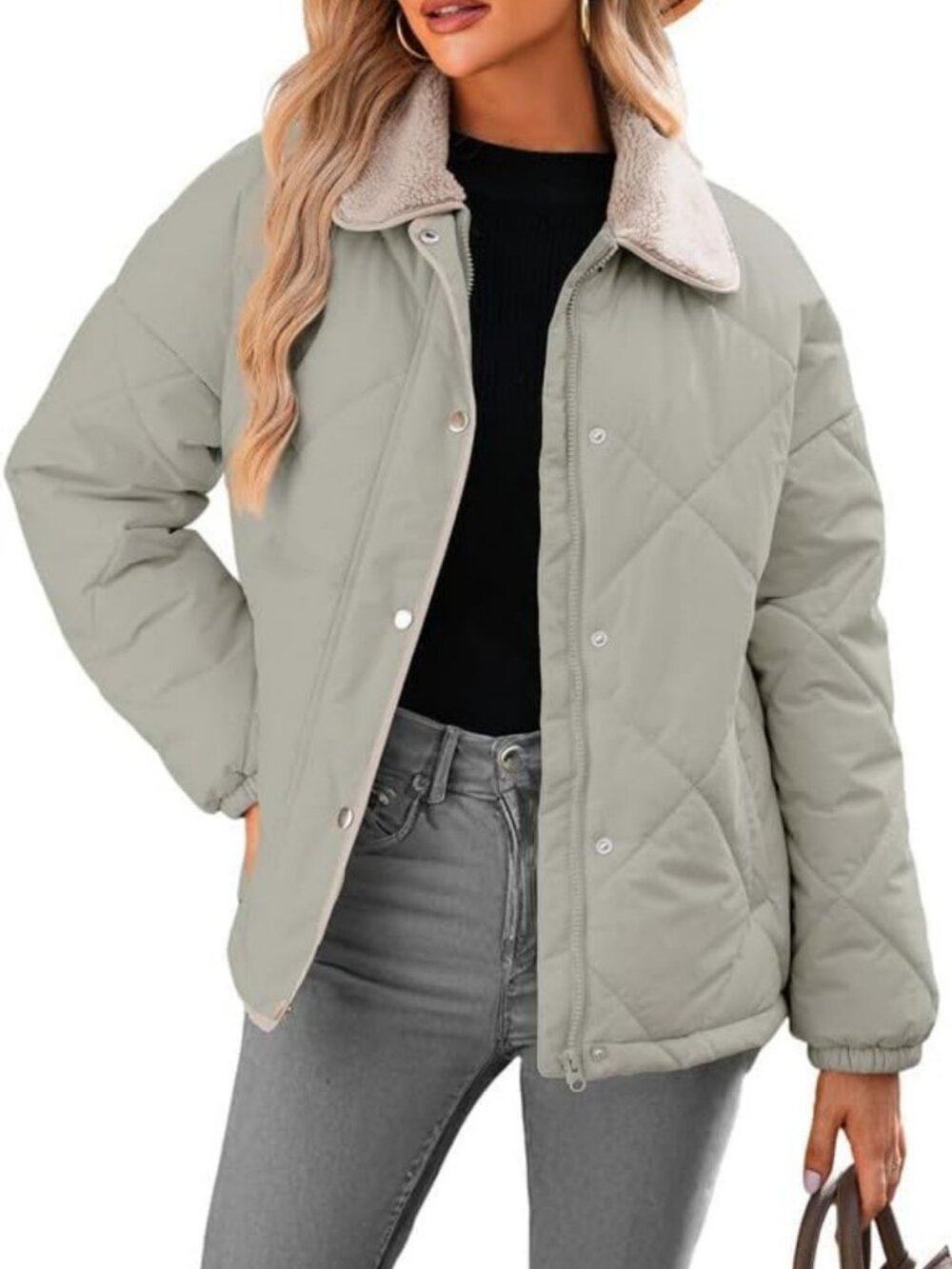 Cozy Women's Winter Quilted Puffer Jacket - Long Sleeve, Button Down, Casual